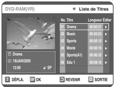 TOSHIBA D-VR 30 - Appuyez sur la touche TITLE LIST. L'écran Nombre de Titres s'affiche. - 1