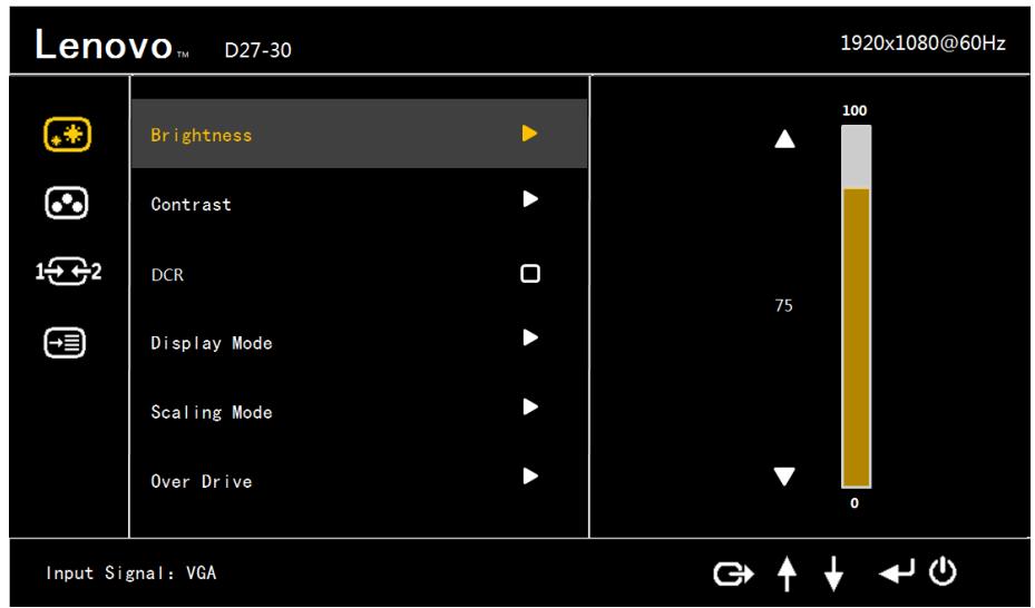 LENOVO ECRAND27-50 - Utilisation des commandes de l'affichage à l'écran (OSD) - 1