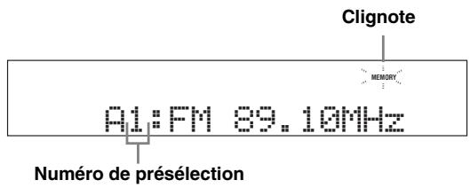 YAMAHA RXV661 - Appuyez sur ⑤ preset/tuning / pour désir un numéro de préselection (1 à 8) tandis que le témoin MEMORY clignote. - 1