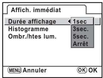 PENTAX K-M - Appuyez sur le bouton de navigation () et utilisez le bouton de navigation ( ) pour sélectionner une durée d'affichage puis appuyez sur le bouton OK. - 1