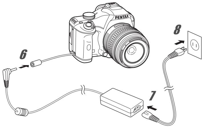 PENTAX K-M - Introduisez le coupleur secteur dans le logement des piles. - 7