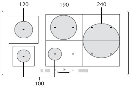 KITCHENAID KHIAS10900 - Diamètre minimum du récipient pour les différentes ZONES de cuisson - 1