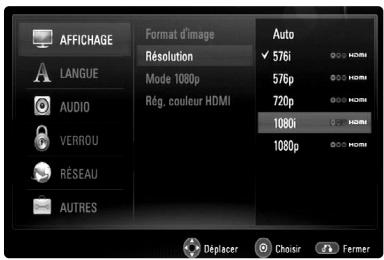JVC XV-BP1 - Modification de la résolution à l'aide du menu de réglage - 1