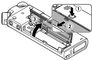 OLYMPUS LS-P1 - Insertion d'une carte microsd - 1