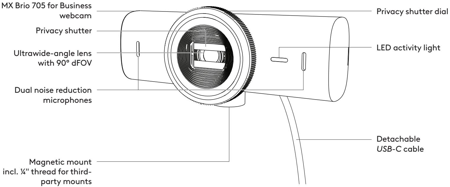 LOGITECH MX Brio - MX BRIO 705 FOR BUSINESS FRONT VIEW WITH FUNCTION INDICATIONS - 1