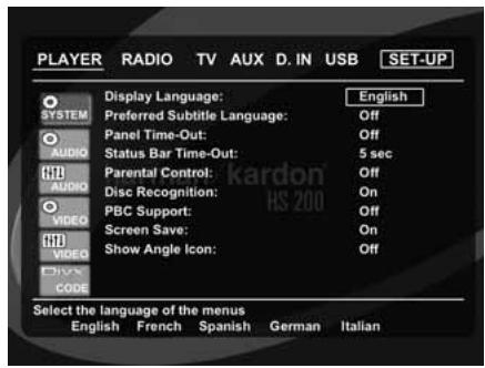 HARMAN KARDON HS-200 - Réglages système - 1