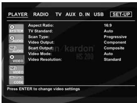 HARMAN KARDON HS-200 - Réglages vidéo - 1