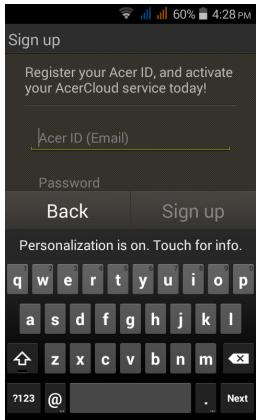ACER LIQUID Z200 DUO BLEU - Créer un AcerCloud ID - 2