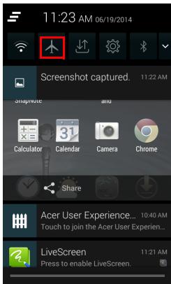 ACER LIQUID Z200 DUO BLEU - Activé ou désactiver le mode avion - 1