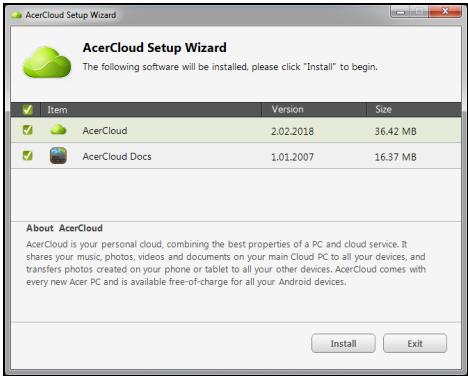 ACER LIQUID Z200 DUO BLEU - Options d'acercloud - 1
