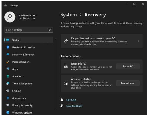 ASUS 5507 15QUAL12/32/1 - Select the recovery option you would like to perform. - 1