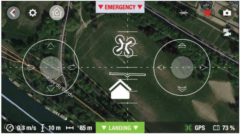 EMERGENCY Allée du Bordu 0,3 m/s 10 m 85 m LANDING GPS 73 %