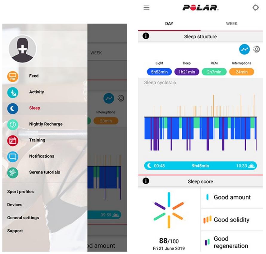 POLAR Grit X - Données relatives au sommeil dans l'application et sur le service Web Polar Flow - 1