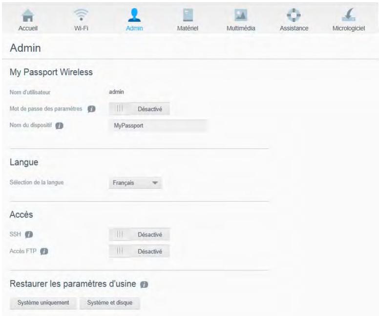 WESTERN DIGITAL MY PASSEPORT WIRELESS 2TO - Utilisation des fonctions d'administration - 1