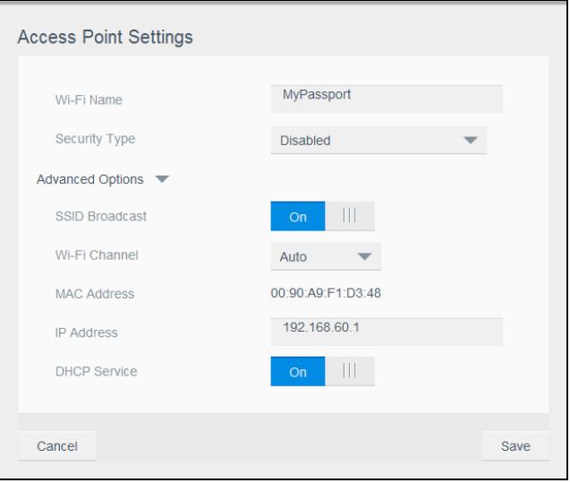 WESTERN DIGITAL MY PASSEPORT WIRELESS 2TO - Affichage ou modification des paramètres wi-fi avancés du disque dur - 2