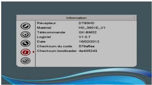 SAGEMCOM DT83HD - Afficher les informations de votre récepteur - 1