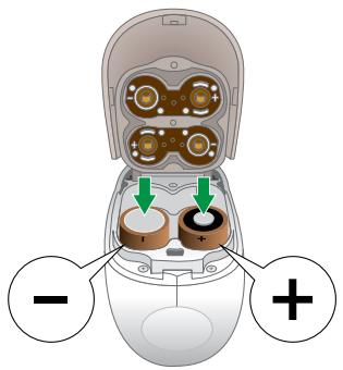 Diagram of a device showing internal components with polarity indicators and directional arrows