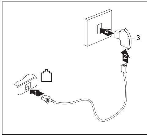 FUJITSU AMILO Pa / Pi Series - Brancher le modem du notebook sur la prise téléphonique - 1