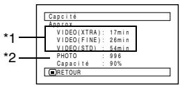 HITACHI DZ-BX35E - Vérification de l'espace disponible sur le DISQUE ou la CARTE (capacité) - 1