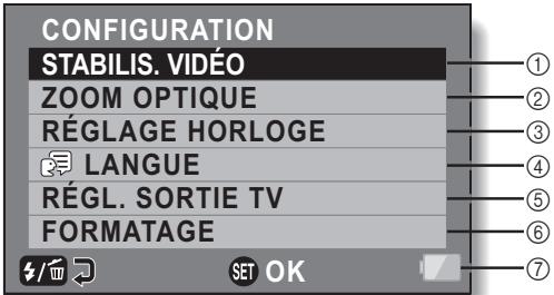 SANYO VPC-PD1EXR - VUE D'ensemble de l'ecran de MENU de configuration - 1