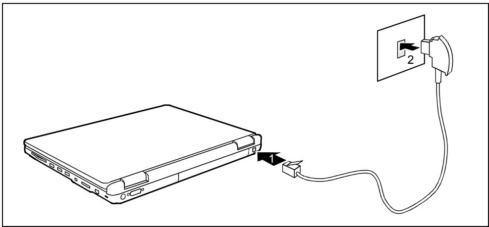 FUJITSU NC - Brancher le modem du notebook sur la prise téléphonique - 1
