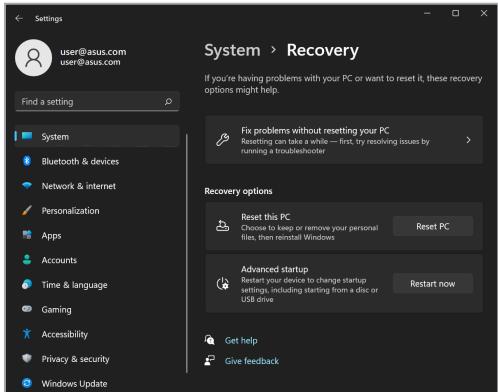 ASUS TP3402VA - Valitse käytettä palautusvaihtoehto. - 1