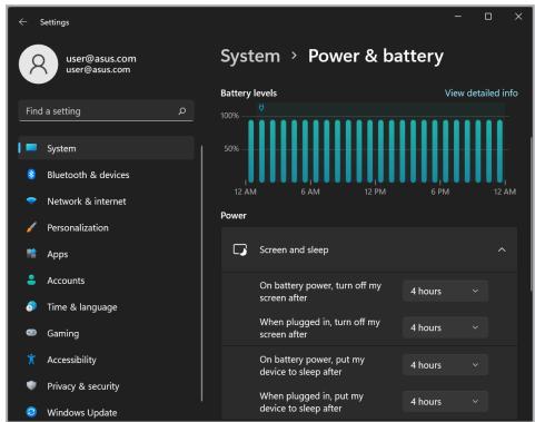 ASUS TP3402VA - Valitse Power &amp; battery (virta ja akku) -valilehti nahdaksisi vaihtoehdot. - 2