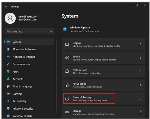 ASUS TP3402VA - Valitse Power &amp; battery (virta ja akku) -valilehti nahdaksisi vaihtoehdot. - 1