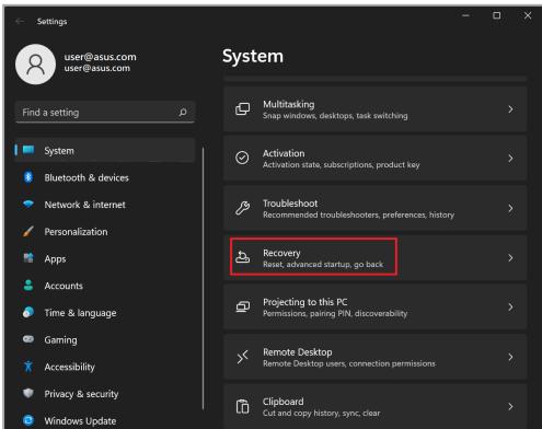 ASUS TP3402VA - Palautusvaihtoehdon suorittaminen - 1