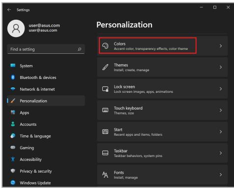 ASUS TP3402VA - Valitse Colors (värit) -valilehti nahdäksesi vaihtoehdot. - 1