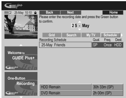 PIONEER DVR 440 HK - Appuyez sur la touche d'action VERTE (modification). - 1