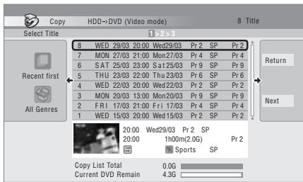 PIONEER DVR 440 HK - Ajoutez des titres à la liste de copie (mettez un titre en surbrillance puis appuyez sur ENTER pour l'ajouter). - 1