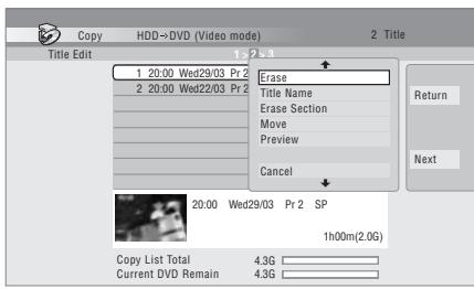 PIONEER DVR 440 HK - Pour effectuer le montage d'un titre, mettez-le en surbrillance au moyen des touches ↑/↓ puis appuyez sur ENTER. - 1