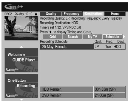 PIONEER DVR 440 HK - Appuyez sur la touche d'action VERTE (périodicité) pour modifier la périodicité des enregistrements. - 1