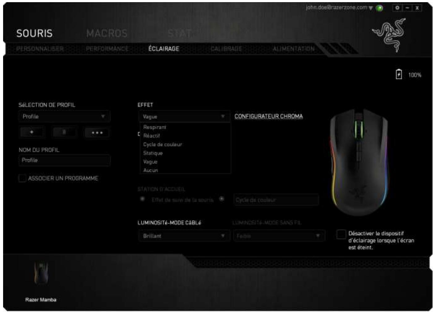 RAZER mAMBA CHROMA - Effets d'éclairage pré-installés - 1