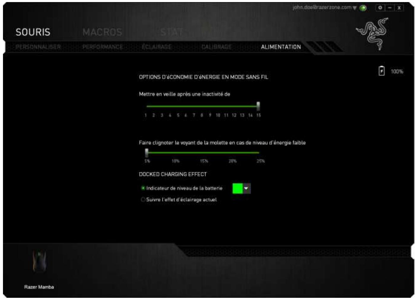 RAZER mAMBA CHROMA - Onglet alimentation - 1