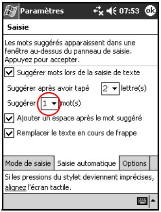 HP iPAQ Pocket PC serie h2200 - Modification des options de suggestion de mots - 3