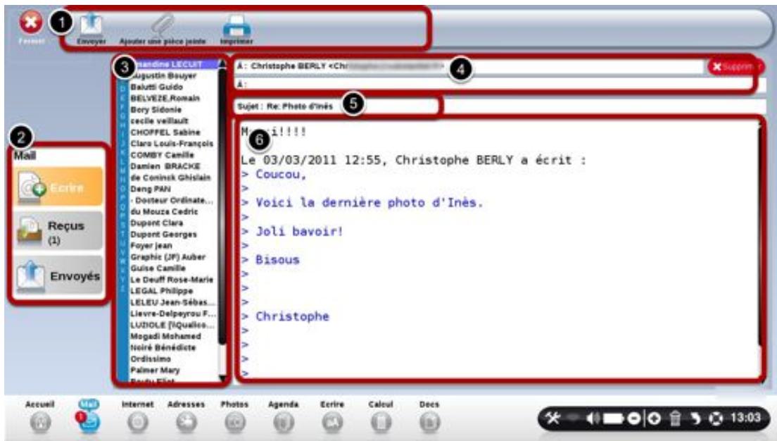 ORDISSIMO ORDi LUCiE 15.6/P3700 4GB SO0GB WiFi - Les différentes parties importantes de votre logiciel "Mail": ECRIRE un Mail - 1
