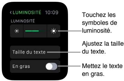 APPLE WATCH SPORT 42 ALU NOIRE - Ajuster la luminosité, la taille du texte, lessons et les vibrations - 1