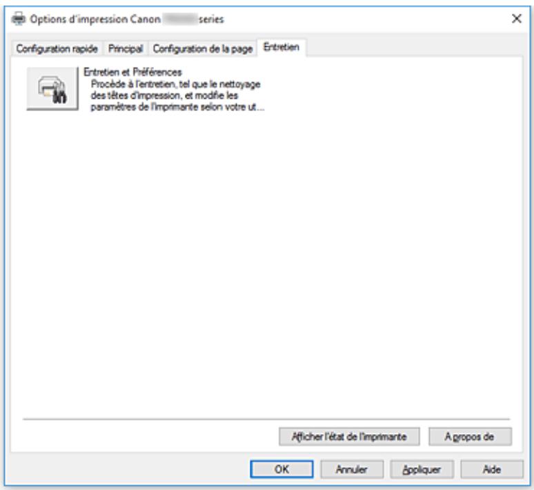 CANON PiXMA TR8550 - Description de l'onglet entretien - 1