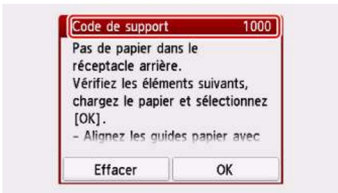 CANON PiXMA TR8550 - Lorsqu'un code de support et un message s'affichent sur l'écran tactile - 1