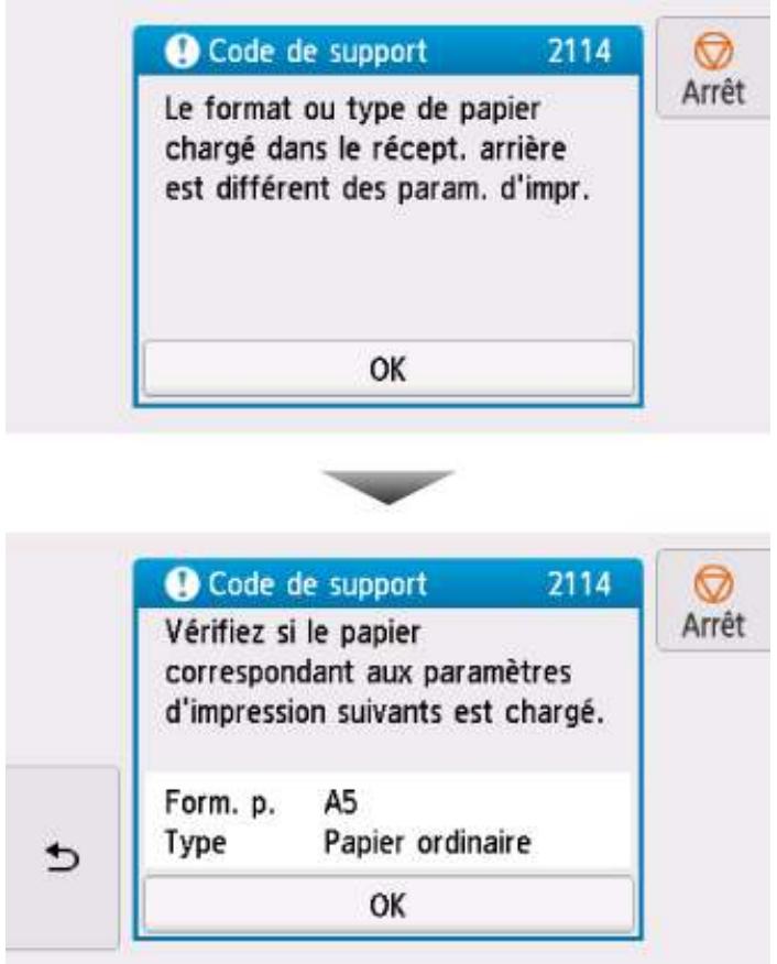 CANON PiXMA TR8550 - Lorsque les paramètres de papier pour l'impression ou la copie sont différents des informations concernant le papier enregistrées sur l'imprimante : - 2