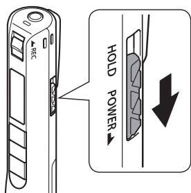 OLYMPUS VP-10 - Faites glisser le commutateur power/hold dans le sens de la flèche pendant au moins une demi-seconde. - 1