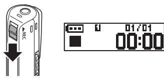 OLYMPUS VP-10 - Faites glisser le commutateur REC dans le sens de la flèche pour arrêter l'enregistrement. - 1