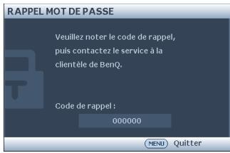 BENQ W1100 - Procédure de rappel de mot de passe - 1