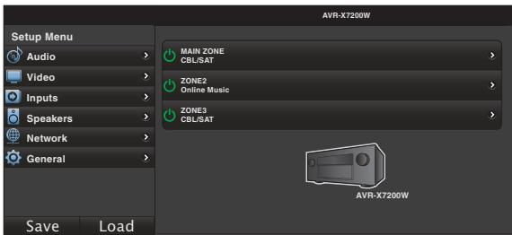 DENON AVRX7200WA - Lorsque le menu principal est affiché, cliquez sur l'élément de menu que vous voulez utiliser. - 1