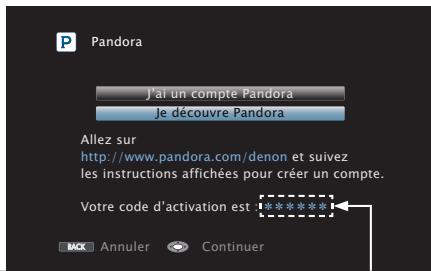 DENON AVRX7200WA - Si vous possédez un compte Pandora, utilisez △▽ pour sélectionner “J’ai un compte Pandora”, puis appuyez sur ENTER. - 1