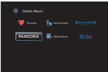 DENON AVRX7200WA - Utilisez △▽◀▷ pour sélectionner “Pandora”, puis appuyez sur ENTER. - 1