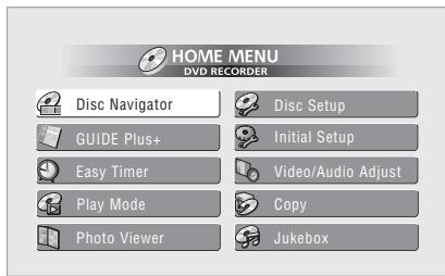 PIONEER DVR-630HS - Utilisation du menu home - 1