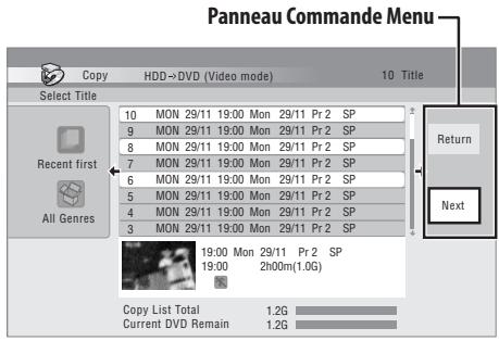 PIONEER DVR-630HS - Utilisez les touches ↑/↓ pour mettre en valeur les titres à copier, et appuyez sur ENTER après chaque sélection pour ajouter le titre concerné à la liste de copie. - 2